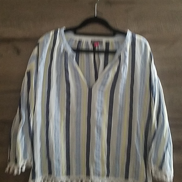 Vince Camuto sheer stripe tassel poncho - Picture 2 of 8